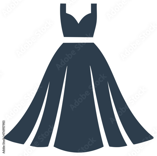 Elegant Evening Gown Illustration with Flowing Skirt and Fitted Bodice