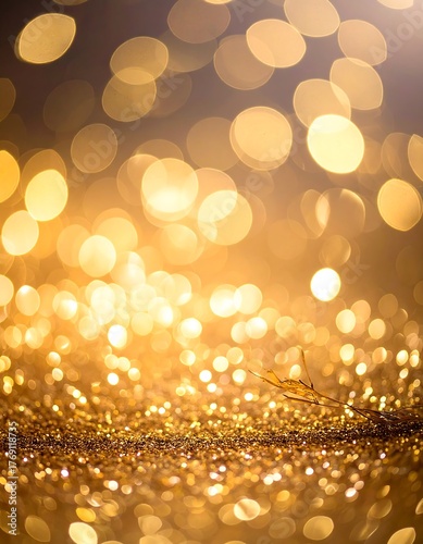 Golden Glittering Background Shimmering Sparkles and Bokeh Effect for Festive Designs