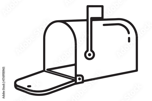 Classic american mailbox with open door and flag symbol isolated on white background