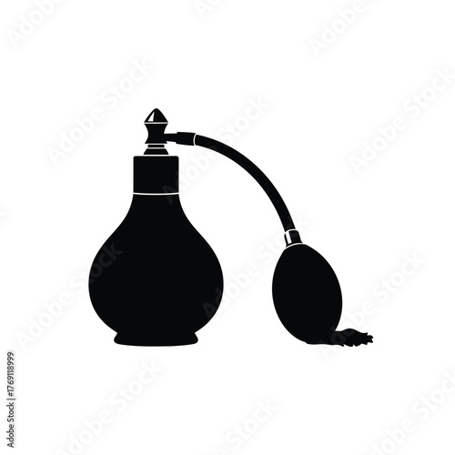 Black silhouette of vintage perfume bottle with bulb sprayer