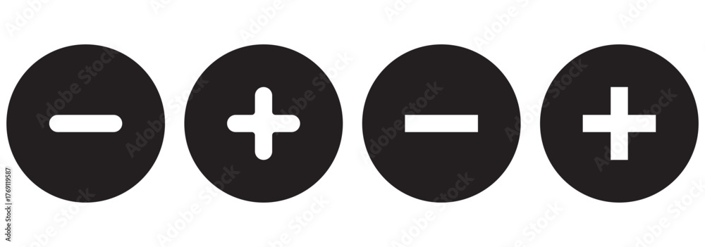 Fototapeta premium Plus and minus signs vector icons set. Mathematical symbols, add, subtract, right and wrong, pros and cons. 