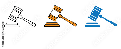 Gavel set icons. Judge gavels collection flat icon. Auction hammer icon. Gavel icon in different style. Court tribunal symbol - stock vector. gavel icon illustration for law and justice symbol eps 10