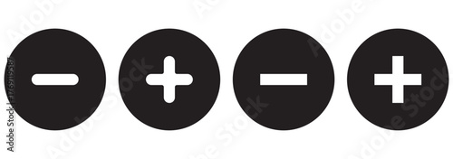 Plus and minus signs vector icons set. Mathematical symbols, add, subtract, right and wrong, pros and cons.
