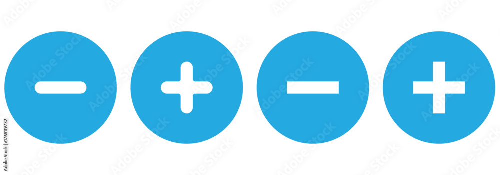 Obraz premium Plus and minus signs vector icons set. Mathematical symbols, add, subtract, right and wrong, pros and cons. 