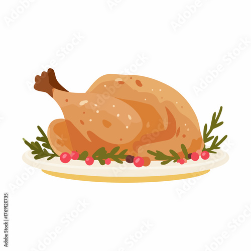 Colorful Thanksgiving Turkey Roast Vector Icon