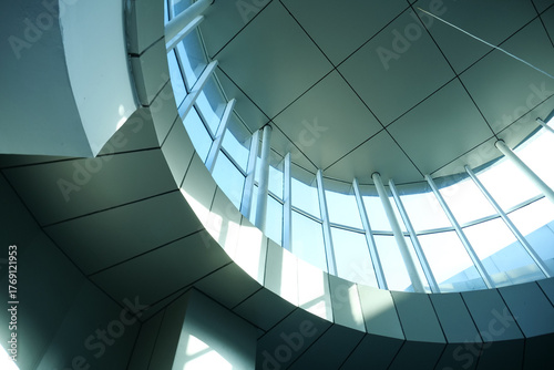 Modern Futuristic Interior with Circular Glass Ceiling and Sunlight
