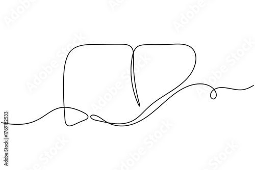 Human Liver anatomy continuous one line drawing on white background minimalist internal organ outline vector illustration