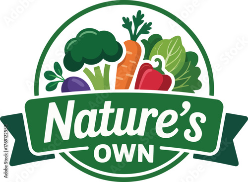 Nature's own fresh organic vegetables healthy eating logo design concept