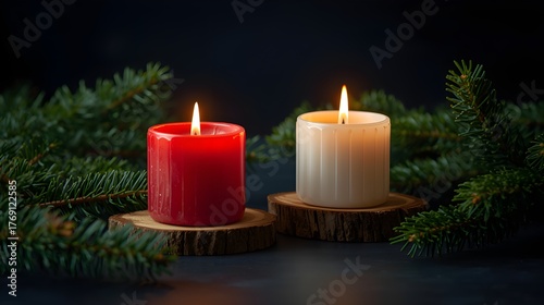 christmas decoration with candle and christmas tree