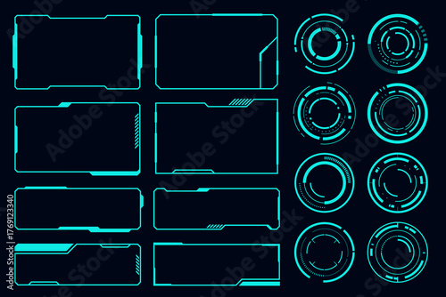 Cyberpunk style elements frame set. Abstract technology text boxes. Modern technology banner.