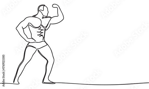 Continuous Line Drawing of a Muscular Man Flexing