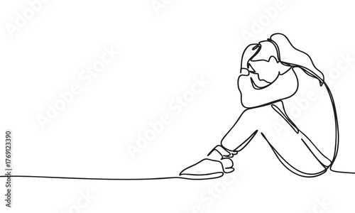 Emotional Struggle Single Line Drawing of a Person in Distress