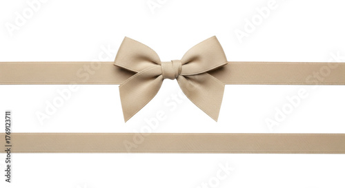  Beige decorative ribbon bow and horizontal strip on a transparent background, PNG image