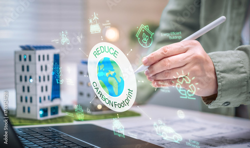 Design Carbon footprint reduce sustainability climate energy renewable green ecology environment net zero future