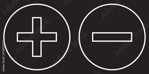 Set of plus & minus sign icons. Positive & negative symbol. Plus minus icon line. 