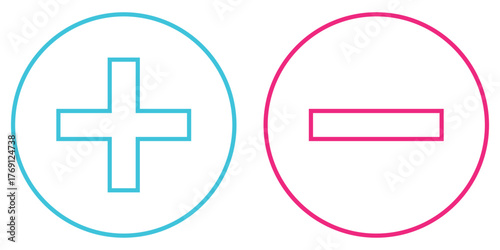 Set of plus & minus sign icons. Positive & negative symbol. Plus minus icon line. 