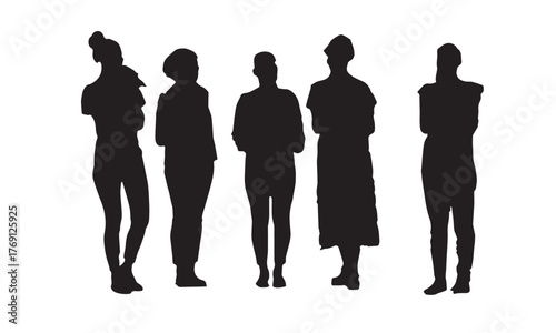 vector silhouettes of people standing together