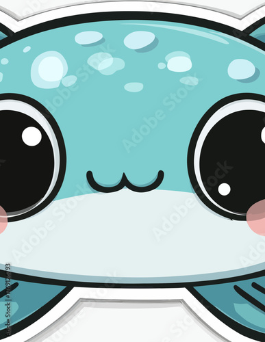 Vetor de um adorável peixe kawaii com grandes olhos expressivos e bochechas rosadas, estilo cartoon.