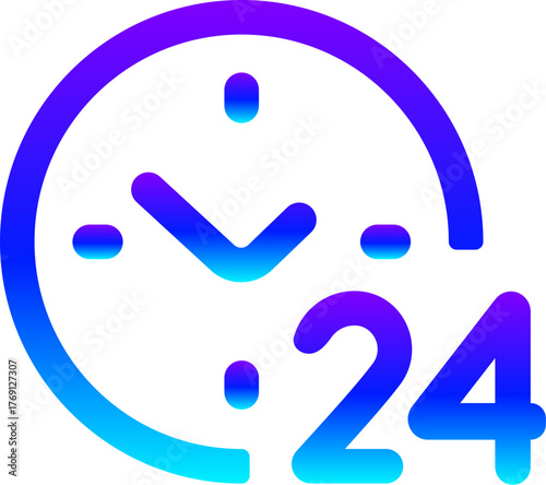 Modern Blue Gradient Line Icon of a 24 Hour Clock