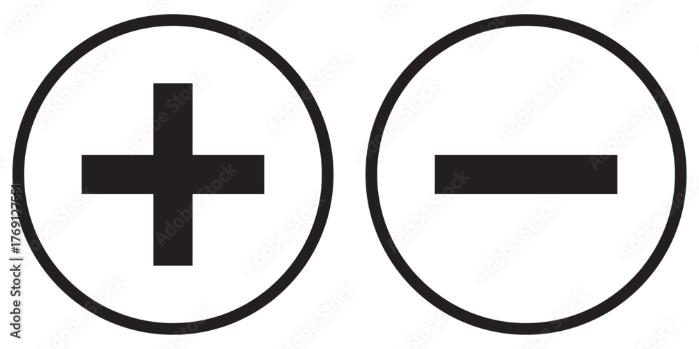 Fototapeta premium Plus and minus vector icons set. Math calculator signs.