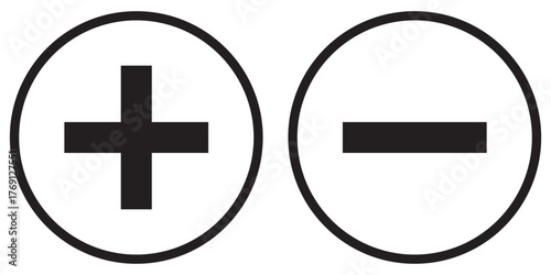 Plus and minus vector icons set. Math calculator signs.
