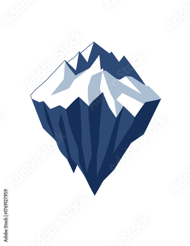 Vetor de um iceberg azul e branco com picos de montanha nevados, representando o frio e a natureza.
