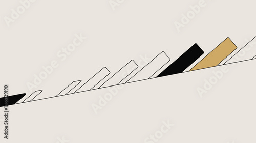 A minimalist illustration of dominoes in a row with varying colors on a light background surface area