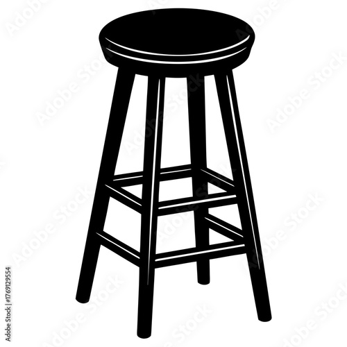 Black silhouette of a classic wooden bar stool on a white background