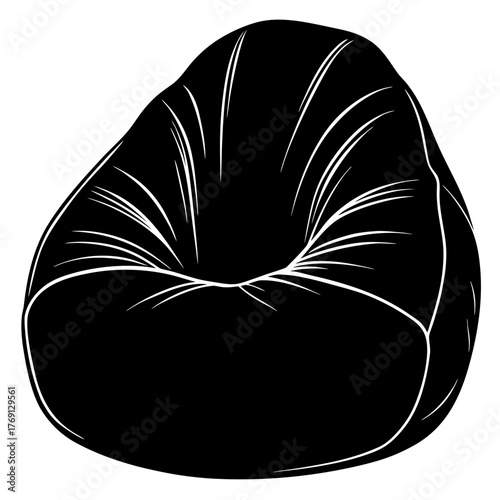Black bean bag chair silhouette with white outline and texture lines