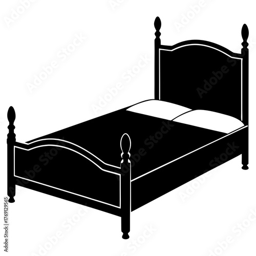 Classic four poster bed with pillows and duvet in silhouette