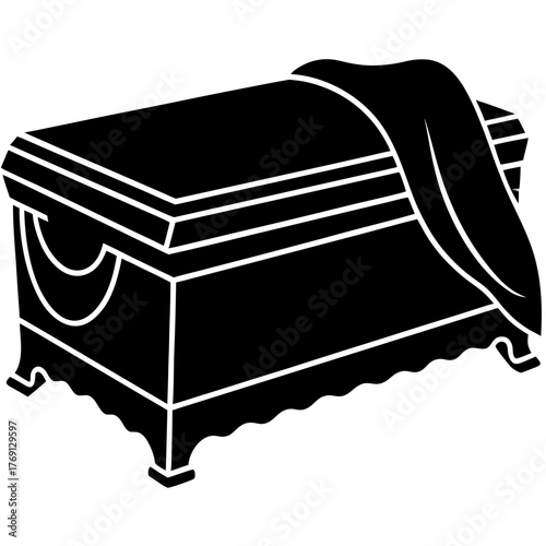 Black silhouette of a coffin draped with a cloth