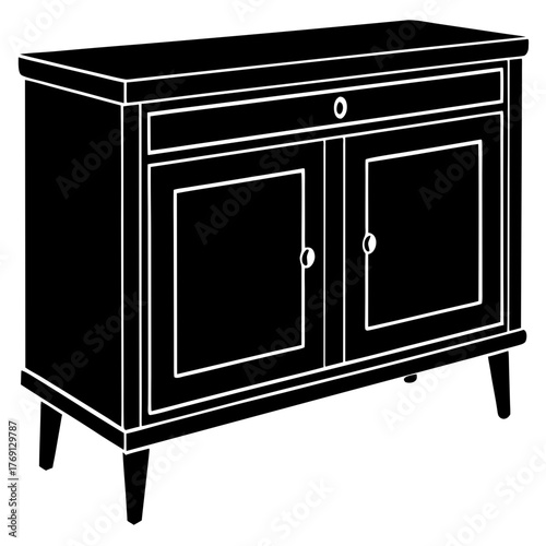 Black silhouette of a vintage cabinet with a drawer and two doors