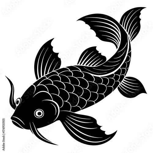 Black and white stylized koi fish illustration