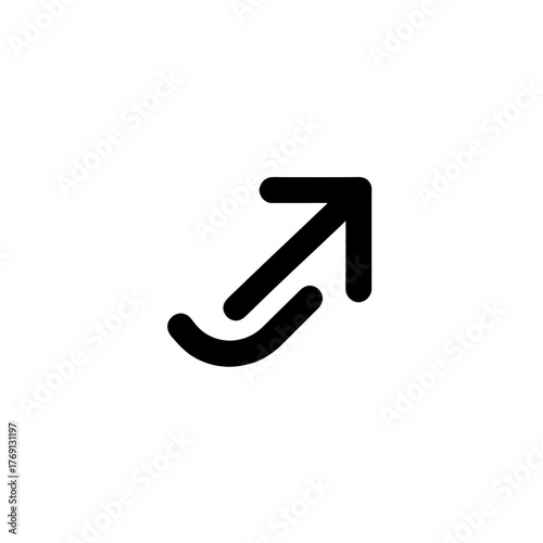 Ícone de seta vetorial preta com curva ascendente, representando crescimento e progresso em fundo branco.