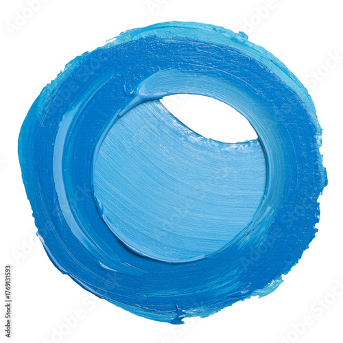 A circle painted with blue paint. Geometry, shape, element. On a transparent background.