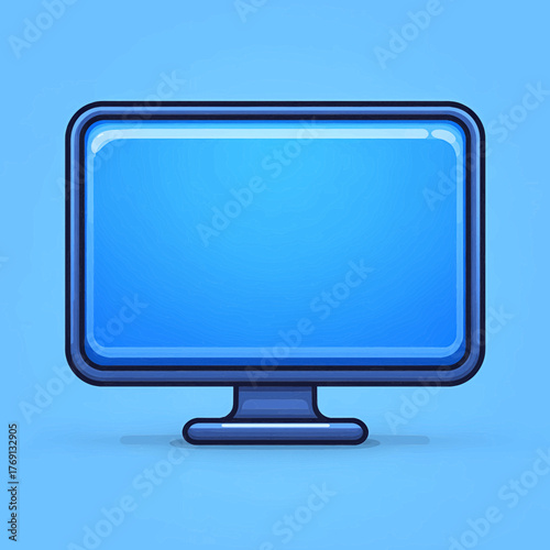 Ilustração vetorial de um monitor de computador moderno com tela azul brilhante em um fundo azul claro.
