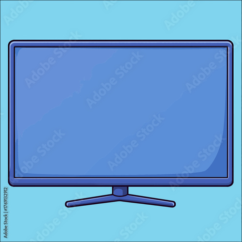 Vetor de tela de monitor de computador azul com moldura grossa e base em um fundo claro