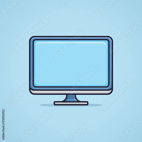 Ilustração vetorial de um monitor de computador moderno com tela azul clara sobre fundo azul claro.