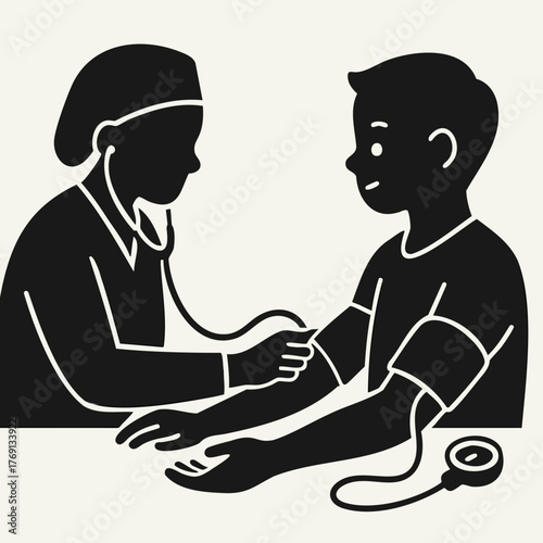Blood pressure check silhouette illustration of doctor and patient 3