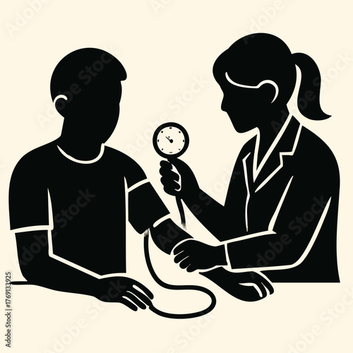 Blood pressure check silhouette illustration of doctor and patient 4