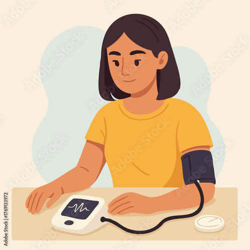 Woman checking her blood pressure with doctor illustration 6