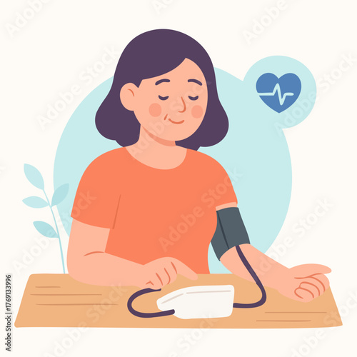 Woman checking her blood pressure with doctor illustration 7