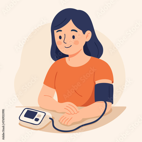 Woman checking her blood pressure with doctor illustration 8