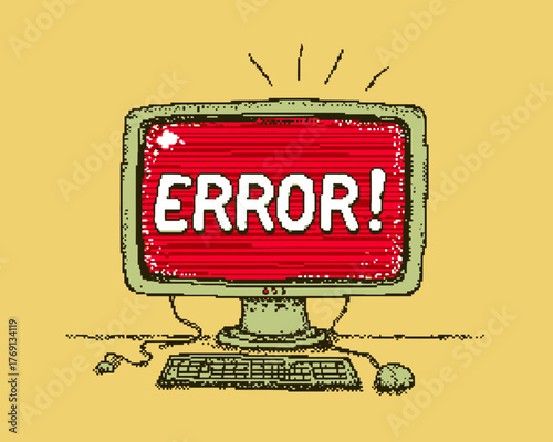 Vetor de um computador exibindo uma tela de erro vermelha brilhante com a palavra ERROR!
