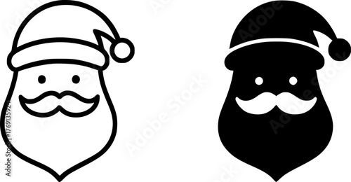 Minimalist icon, santa claus vector, black and white, outline and silhouette