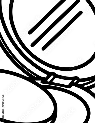 Simple line drawing of a compact powder makeup case with mirror and puff