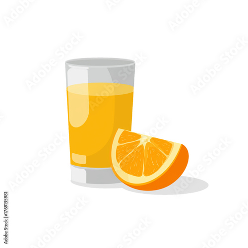 flat 2D icon vector illustrator of glass of orange juice with slice of orange