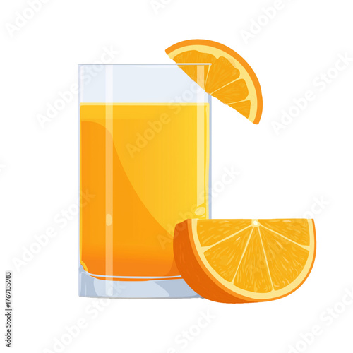 flat 2D icon vector illustrator of glass of orange juice with slice of orange