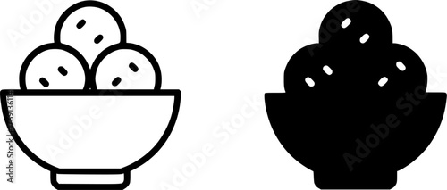 Minimalist icon, meatball vector, black and white, outline and silhouette