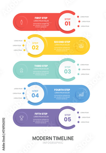 5 Elements Flat infographic template in vertical row. Concept of 5 success steps of project development process for business vector.